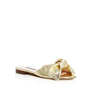 SJP Womens Gold Knot Detail Finn Round Toe Slip On Leather Slide Sandals 36